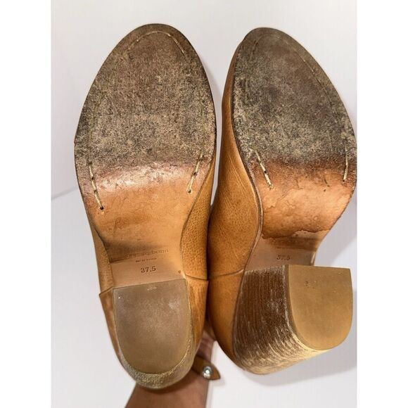 Rag & Bone Newbury Ankle Boots Leather Bootie Block Heel Tan Chunky 37.5/7.5 - Picture 7 of 12